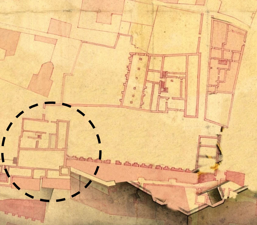 Lámina 15. Detalle de la hoy conocida como “Casa de Zapata” en el plano de Ignacio de Sala del 1739.