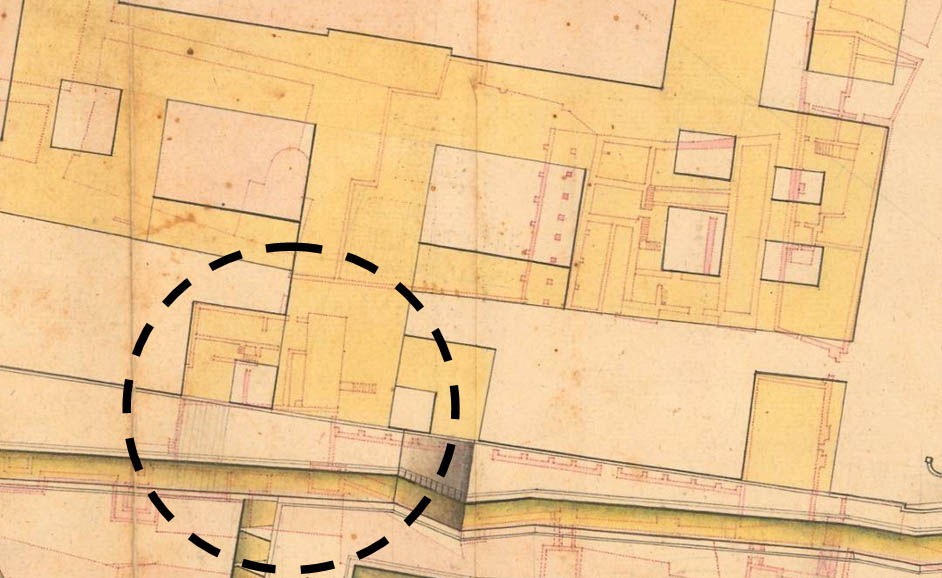 Lámina 17. Detalle de la llamada “Casa de Zapata” en un plano anónimo, posiblemente de Diego de Bordick.