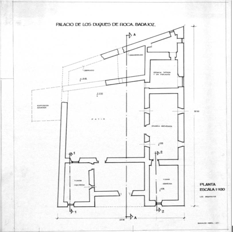 Lámina 18. Plano del edificio del Museo Arqueológico Provincial de Badajoz, antes de su restauración. 1971.