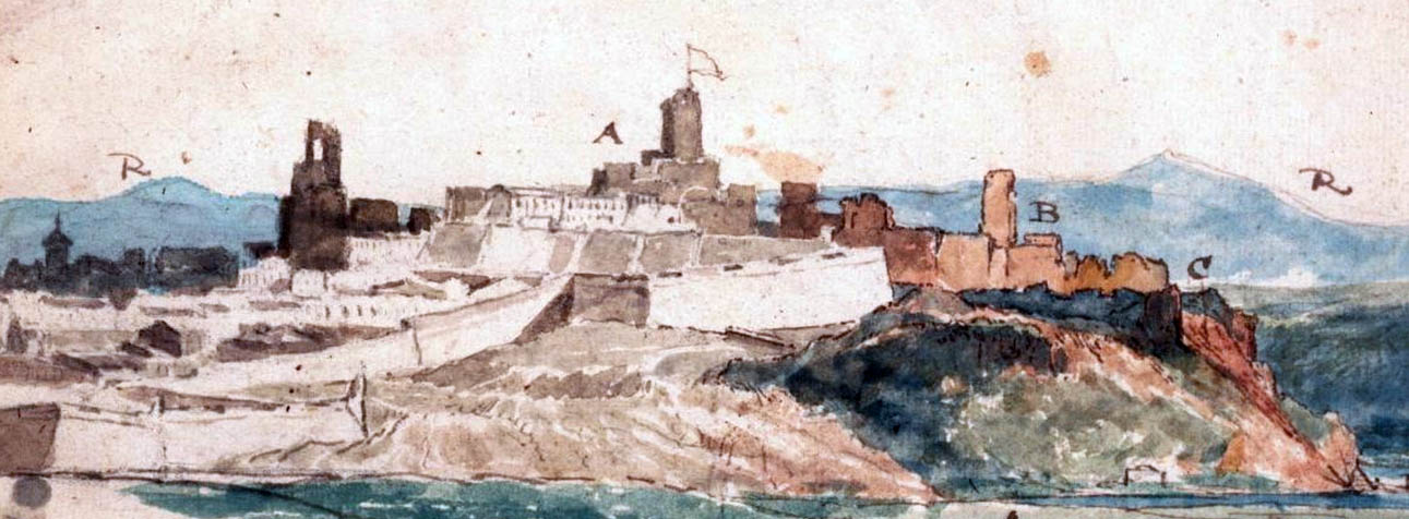 Lámina 3. Detalle del castillo en la acuarela anónima de 1811.
